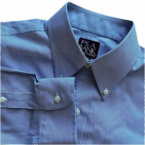 Jos. A. Bank Traveler's Collection 15 1/2 34 Blue White Stripe Long Sleeve Shirt